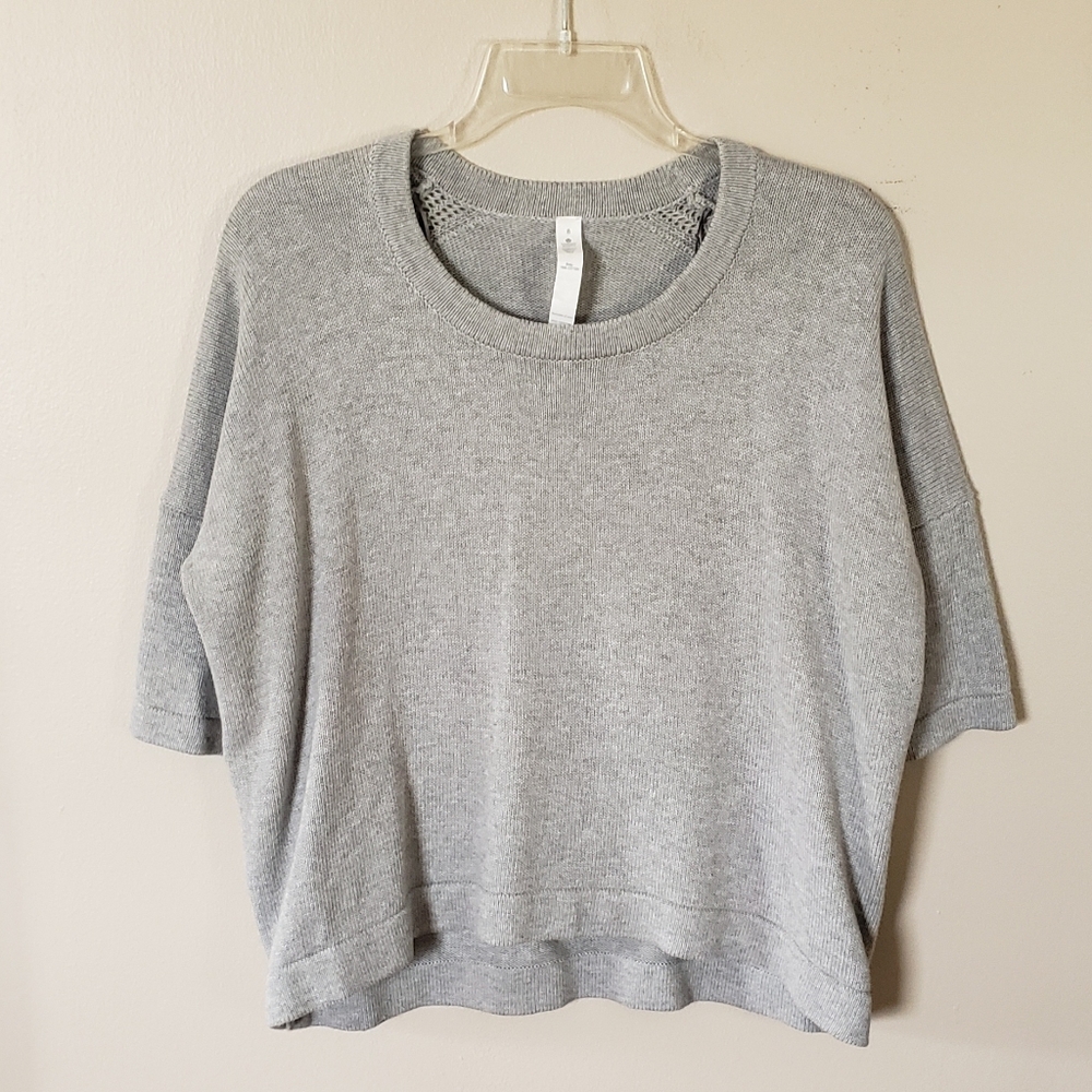Lululemon Bhakti Reality Short Sleeve Knit Sweater Heathered Medium Gray Size 8